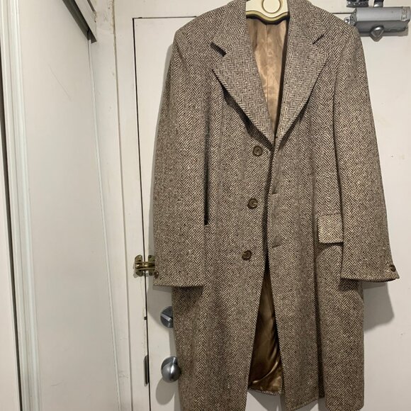 VINTAGE SIMPSONS THE STORE FOR MEN TWEED TRENCH COATS SIZE L/XL - Picture 1 of 12